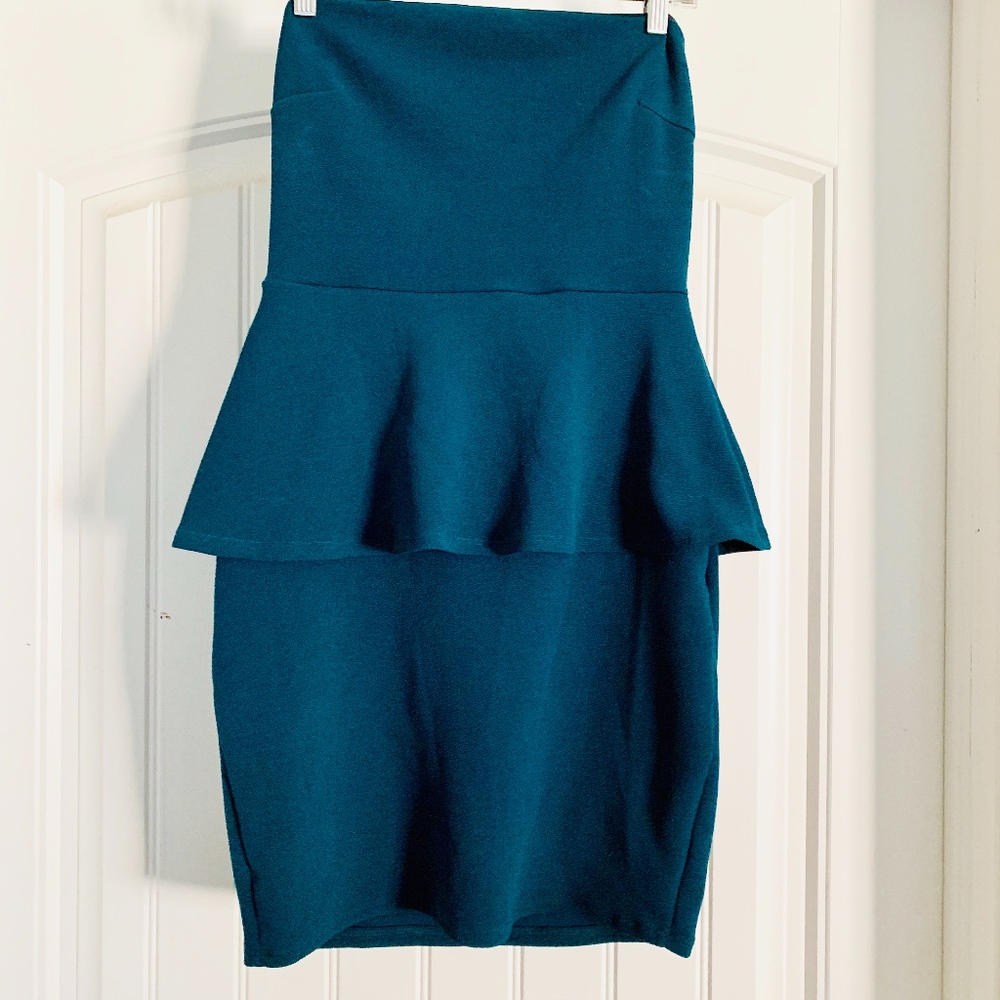 Strapless Peplum Mini Dress - Teal
